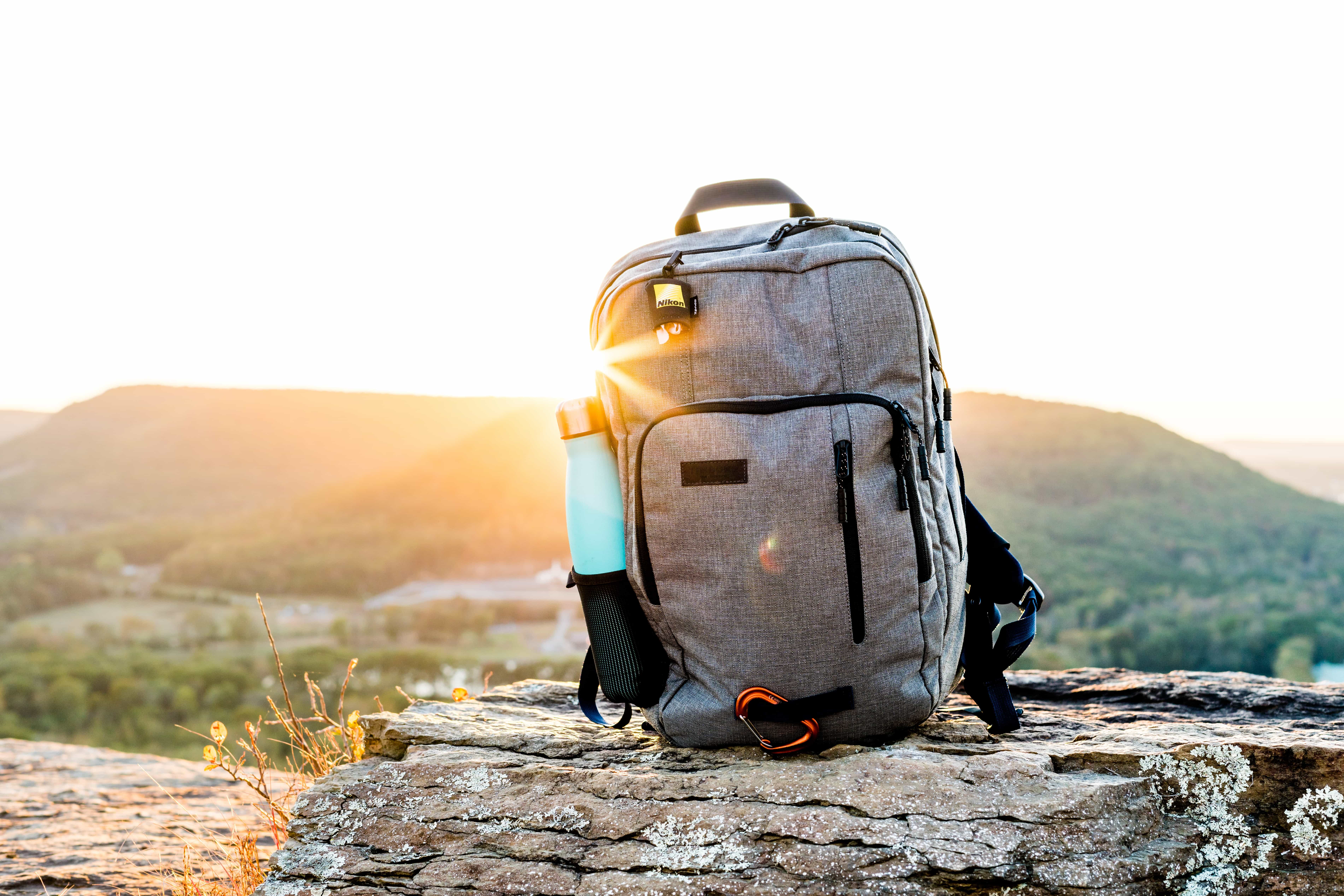 Sports backpack resting on a rock
