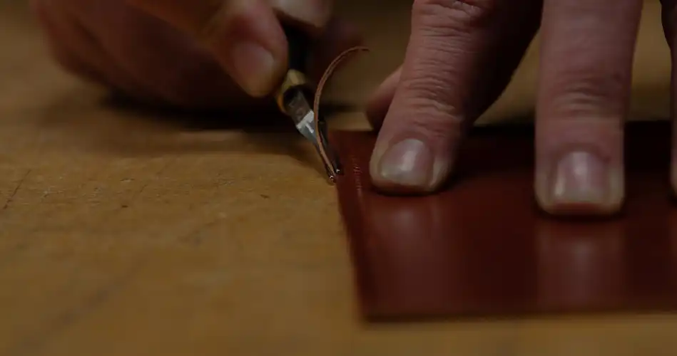 Leatherworker edging with the Abbey Edge Shave