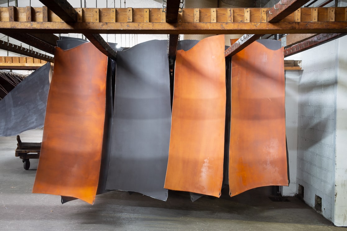 Leather hides hanging