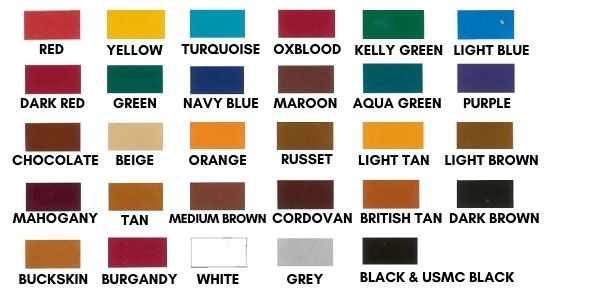 Fiebing's leather dye colour chart